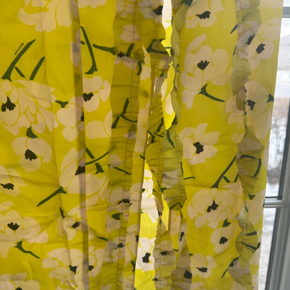 ROCHAS 100% SilkYellow Skirt w/ White Flowers, Leg Slit & Rosette IT 44/US 8 - Picture 6 of 7